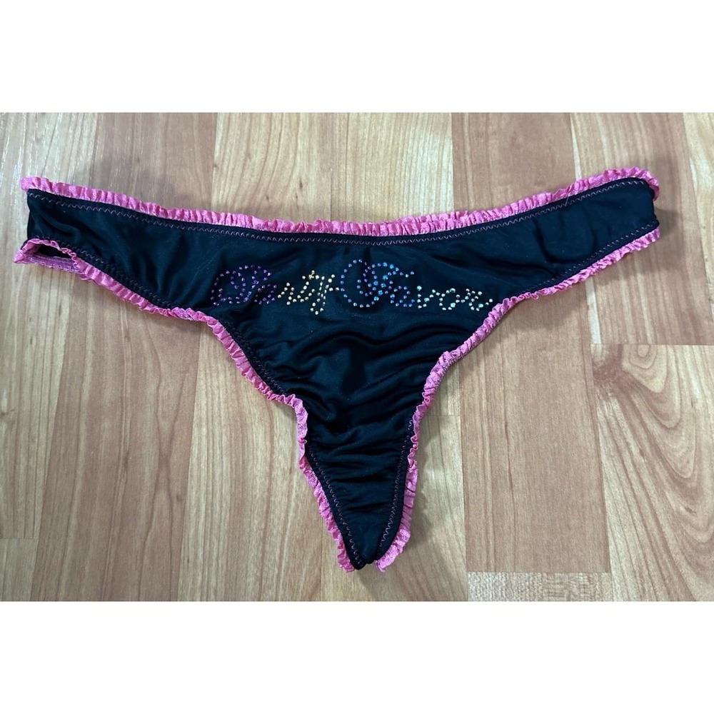 NWOT Vintage Victoria's Secret Sexy Little Things Satin Party Favor Black Thong